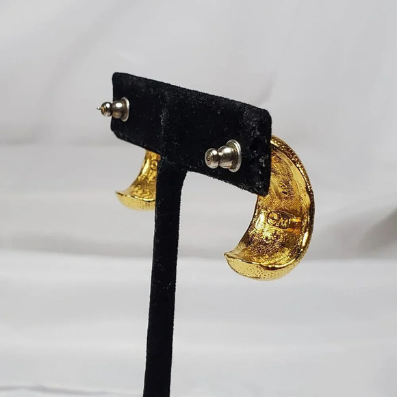 Vintage Anne Kline Gold Tone  & Navy Enamel Prong Earrings singed AK - Picture 8 of 10